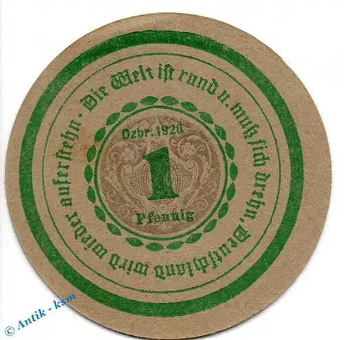Notgeld Görlitz , 1 Pfennig Schein in kfr. dunkelgrau , Mehl Grabowski 449.2 , von 1920 , Schlesien Seriennotgeld