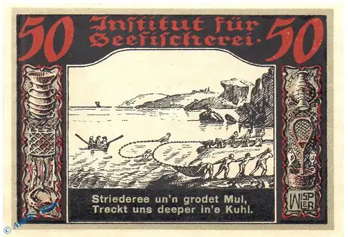 Notgeld Geestemünde , Seefischerei , 50 Pfennig Schein Nr 1 in kfr. Mehl Grabowski 412.1 , Bremen Seriennotgeld