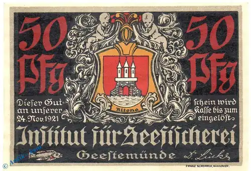 Notgeld Geestemünde , Seefischerei , 50 Pfennig Schein Nr 1 in kfr. Mehl Grabowski 412.1 , Bremen Seriennotgeld