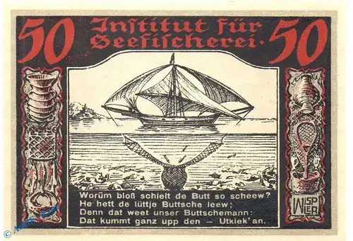 Notgeld Geestemünde , Seefischerei , 50 Pfennig Schein Nr 2 in kfr. Mehl Grabowski 412.1 , Bremen Seriennotgeld