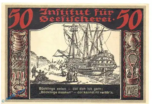 Notgeld Geestemünde , Seefischerei , 50 Pfennig Schein Nr 3 in kfr. Mehl Grabowski 412.1 , Bremen Seriennotgeld