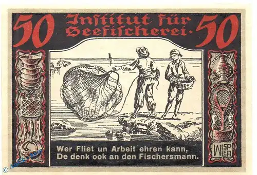 Notgeld Geestemünde , Seefischerei , 50 Pfennig Schein Nr 5 in kfr. Mehl Grabowski 412.1 , Bremen Seriennotgeld