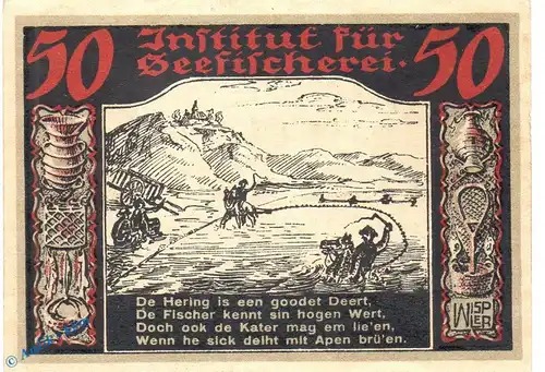 Notgeld Geestemünde , Seefischerei , 50 Pfennig Schein Nr 8 in kfr. Mehl Grabowski 412.1 , Bremen Seriennotgeld