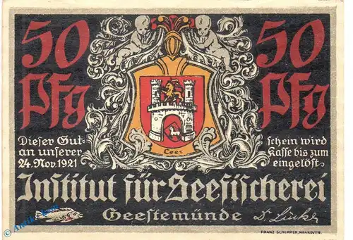 Notgeld Geestemünde , Seefischerei , 50 Pfennig Schein Nr 8 in kfr. Mehl Grabowski 412.1 , Bremen Seriennotgeld