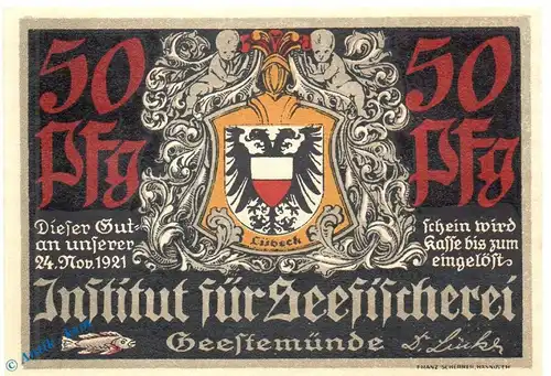 Notgeld Geestemünde , Seefischerei , 50 Pfennig Schein Nr 9 in kfr. Mehl Grabowski 412.1 , Bremen Seriennotgeld