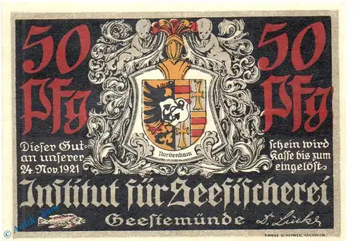 Notgeld Geestemünde , Seefischerei , 50 Pfennig Schein Nr 10 in kfr. Mehl Grabowski 412.1 , Bremen Seriennotgeld