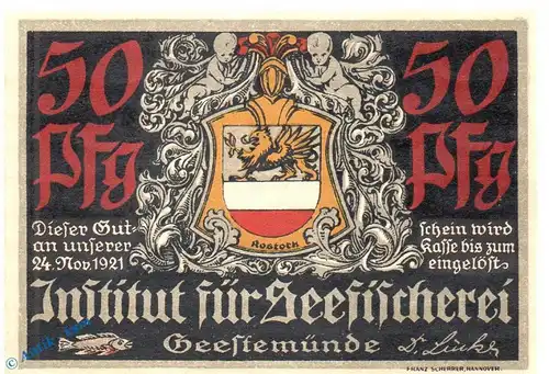 Notgeld Geestemünde , Seefischerei , 50 Pfennig Schein Nr 11 in kfr. Mehl Grabowski 412.1 , Bremen Seriennotgeld