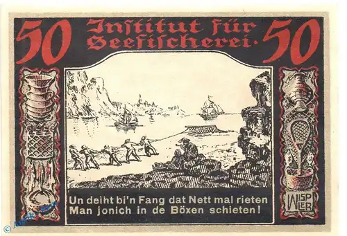 Notgeld Geestemünde , Seefischerei , 50 Pfennig Schein Nr 12 in kfr. Mehl Grabowski 412.1 , Bremen Seriennotgeld