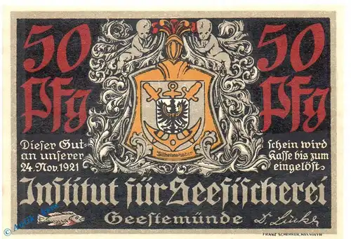 Notgeld Geestemünde , Seefischerei , 50 Pfennig Schein Nr 12 in kfr. Mehl Grabowski 412.1 , Bremen Seriennotgeld