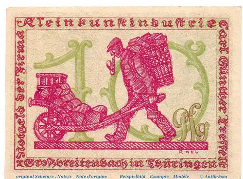 Notgeld Großbreitenbach Tesselt 477.4.a , 10 Pfennig Schein Kn schwarz in kfr. o.D. Thüringen Seriennotgeld