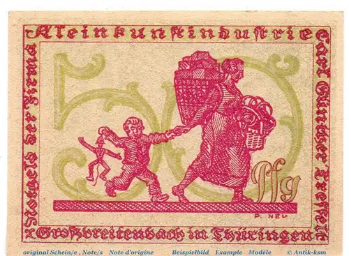 Notgeld Großbreitenbach Tesselt 477.4.a , 50 Pfennig Schein Kn schwarz in kfr. o.D. Thüringen Seriennotgeld