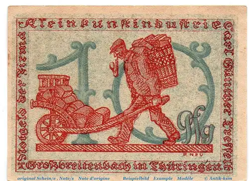 Notgeld Großbreitenbach Tesselt 477.1.a , 10 Pfennig Schein Kn schwarz in kfr. o.D. Thüringen Seriennotgeld