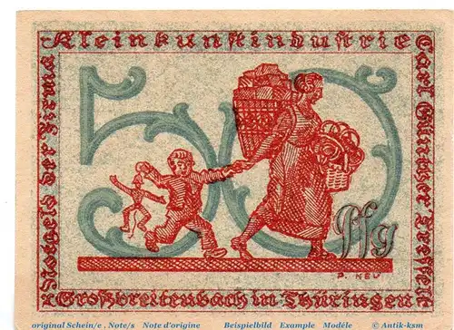 Notgeld Großbreitenbach Tesselt 477.1.a , 50 Pfennig Schein Kn schwarz in kfr. o.D. Thüringen Seriennotgeld
