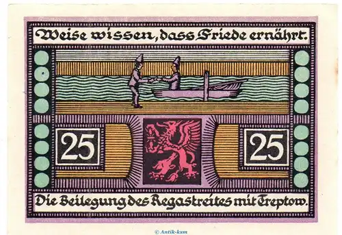 Notgeld Stadt Greifenberg 467.1 , 25 Pfennig Schein in kfr. von 1921 , Pommern Seriennotgeld