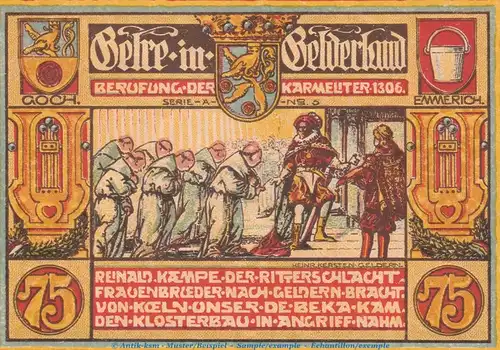 Notgeld Männergesangsverein Geldern 415.1.1 , 75 Pfennig Schein Nr.5 in kfr. von 1921 , Westfalen Seriennotgeld