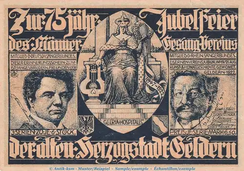 Notgeld Männergesangsverein Geldern 415.4 , 75 Pfennig C , Neu-He. Nr.1 in f-kfr. von 1921 , Westfalen Seriennotgeld