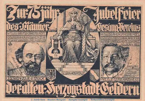 Notgeld Männergesangsverein Geldern 415.3 , 75 Pfennig C , Bru-He. Nr.4 in kfr. von 1921 , Westfalen Seriennotgeld