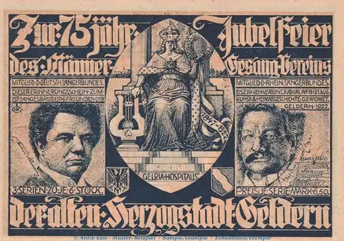Notgeld Männergesangsverein Geldern 415.4 , 75 Pfennig C , Neu-He. Nr.5 in kfr. von 1921 , Westfalen Seriennotgeld