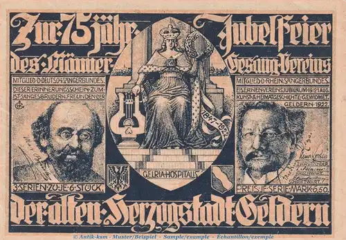 Notgeld Männergesangsverein Geldern 415.3 , 75 Pfennig C , Bru-He. Nr.6 in kfr. von 1921 , Westfalen Seriennotgeld
