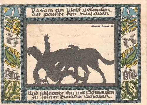 Notgeld Gollnower Husar 453.5 , 75 Pfennig Schein Nr.3 in kfr. von 1921 , Pommern Seriennotgeld