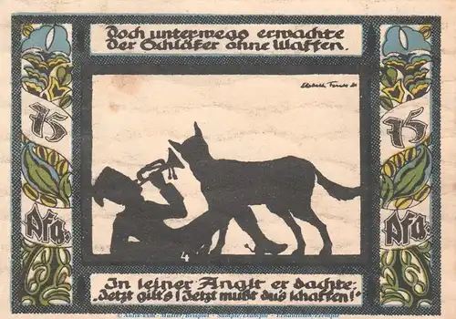 Notgeld Gollnower Husar 453.5 , 75 Pfennig Schein Nr.4 in kfr. von 1921 , Pommern Seriennotgeld