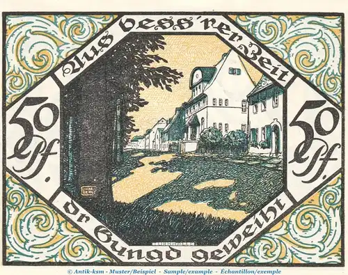 Notgeld Stadt Scheibenberg 1175.1.b , 50 Pfennig Nr.2 --Ohne Kennummer-- in kfr. von 1921 , Sachsen Seriennotgeld