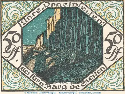 Notgeld Stadt Scheibenberg 1175.1.b , 50 Pfennig Nr.4 --Ohne Kennummer-- in kfr. von 1921 , Sachsen Seriennotgeld