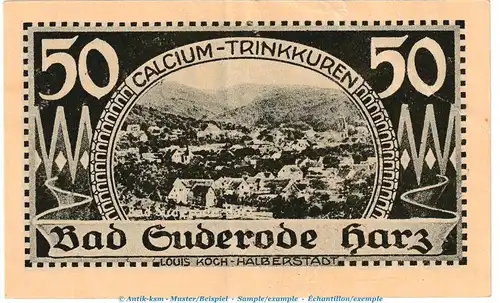 Notgeld Gemeinde Suderode 1292.1.b , 50 Pfennig -vertauschter Buchstabe- in L-gbr. von 1921 , Sachsen Anhalt Seriennotgeld