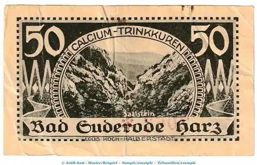 Notgeld Gemeinde Suderode 1292.1.b , 50 Pfennig -A statt C- in gbr. von 1921 , Sachsen Anhalt Seriennotgeld