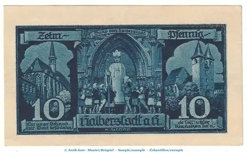 Notgeld Stadt Halberstadt 504.2.a , 10 Pfennig Nr.3 Kn. schwarz in kfr. von 1921 , Sachsen Anhalt Seriennotgeld