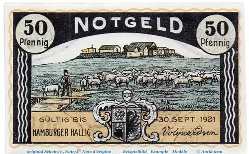 Notgeld Hamburger Hallig gelbbraun 564.1.a , 50 Pfennig Schein in kfr. o.D. Schleswig Holstein Seriennotgeld