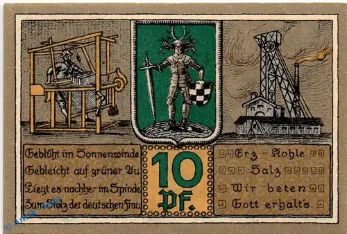 Notgeld Bleicherode , 10 Pfennig Schein in kfr. Kn rot , Mehl Grabowski 119.2 , von 1921 , Seriennotgeld Thüringen