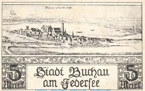 Notgeld V.f.A. und Heimatkunde Buchau 197.1 , 5 Mark Schein in kfr. von 1921 , Württemberg Seriennotgeld