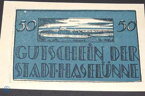 Notgeld Haselünne , Schein über 50 Pfennig , Mehl Grabowski 583.1 e , von 1921 , Niedersachsen Seriennotgeld