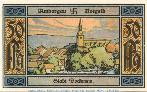 Bockenem , Notgeld 50 Pfennig Schein Nr.1 in kfr. M-G 130.1.a , Niedersachsen o.D. Seriennotgeld