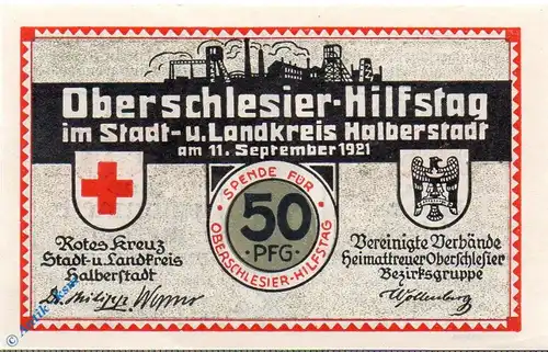 Notgeld Halberstadt , 50 Pfennig Schein , Mehl Grabowski 503.1 A , von 1921 , Sachsen Anhalt Seriennotgeld