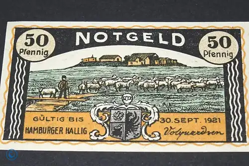 Notgeld Hamburg Hallig , 50 Pfennig Schein , Wolken , Mehl Grabowski 564.2 a , Hamburg Seriennotgeld
