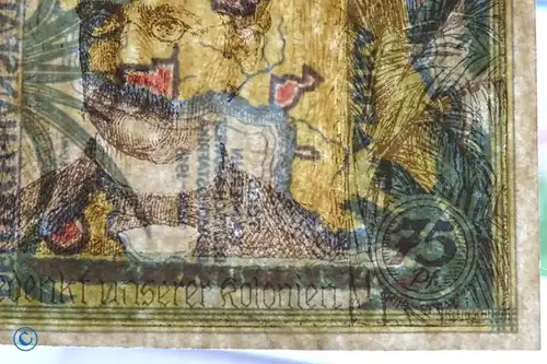 Notgeld Berlin Kolonialpioniere , 75 Pfennig Schein Peters , Büttenpapier , Mehl Grabowski 88.6 , von 1921 , Brandenburg Seriennotgeld