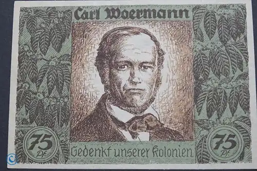 Notgeld Berlin Kolonialpioniere , 75 Pfennig Schein Moermann , Büttenpapier , Mehl Grabowski 88.6 , von 1921 , Brandenburg Seriennotgeld