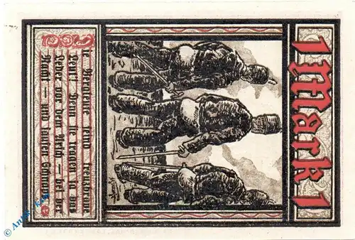 Notgeld Bochum , 1 Mark Schein Nr 2 , Kn = grün , Mehl Grabowski 127.1 b , von 1921 , Westfalen Seriennotgeld