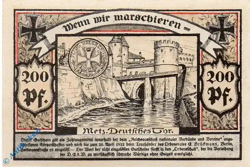 Notgeld Berlin , Ordensrat , 200 Pfennig Schein E , Mehl Grabowski 90.1 , Brandenburg Seriennotgeld
