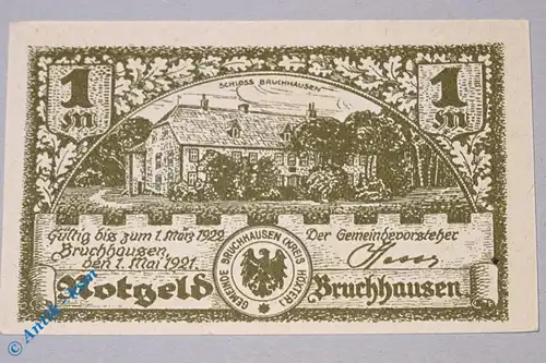 Notgeld Bruchhausen , 1 Mark Schein Nr 3 , Mehl Grabowski 190.1 , von 1921 , Westfalen Seriennotgeld