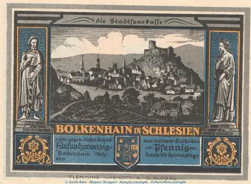 Notgeld V.f. Heimatpflege Bolkenhain 137.3 , 25 Pfennig , Wz. Z-Muster , in kfr. o.D. Schlesien Seriennotgeld