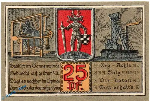 Notgeld Bleicherode , 25 Pfennig Schein ohne Kennummer in kfr. Mehl Grabowski 119.2 m , von 1921 , Thüringen Seriennotgeld