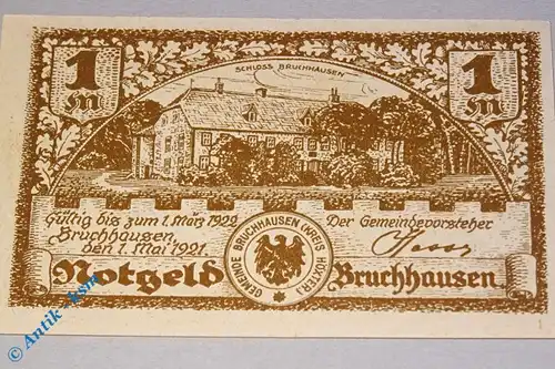 Notgeld Bruchhausen , 1 Mark Schein Nr 1 , Mehl Grabowski 190.1 , von 1921 , Westfalen Seriennotgeld