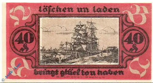 Notgeld Bremen , Hafenbetriebsverein , 40 Pfennig Schein , Mehl Grabowski 170.1 , von 1921 , Niedersachsen Seriennotgeld