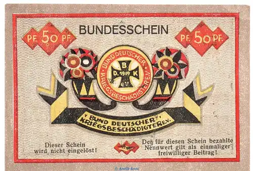 Notgeld Hamburg Kriegsbeschädigter 518.1 , 50 Pfennig Schein in kfr. o.D. Hamburg Seriennotgeld