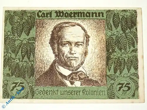 Notgeld Berlin Kolonialpioniere , 75 Pfennig Schein Nr 5 , vertauschtes Bild , Mehl Grabowski 88.8 , von 1921 , Brandenburg Seriennotgeld