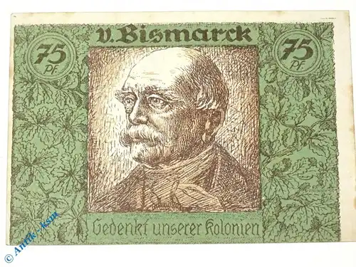 Notgeld Berlin Kolonialpioniere , 75 Pfennig Schein Nr 3 , vertauschtes Bild , Mehl Grabowski 88.8 , von 1921 , Brandenburg Seriennotgeld