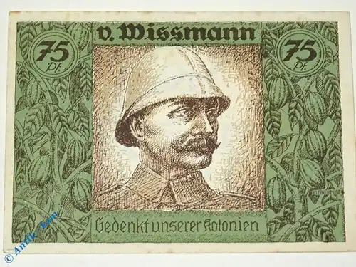 Notgeld Berlin Kolonialpioniere , 75 Pfennig Schein Nr 2 , vertauschtes Bild , Mehl Grabowski 88.8 , von 1921 , Brandenburg Seriennotgeld